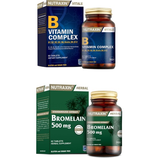 Nutraxin Herbal Bromelain Ananas 60 Kapsül + Vitals B Fiyatı