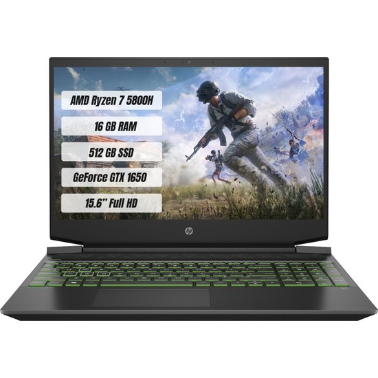 HP Pavilion Gaming Laptop 15-EC2054NT Amd Ryzen 7 5800H 16 GB 512 GB SSD Gtx 1650 144 Hz Freedos 15.6" FHD Taşınabilir Bilgisayar 68N69EA