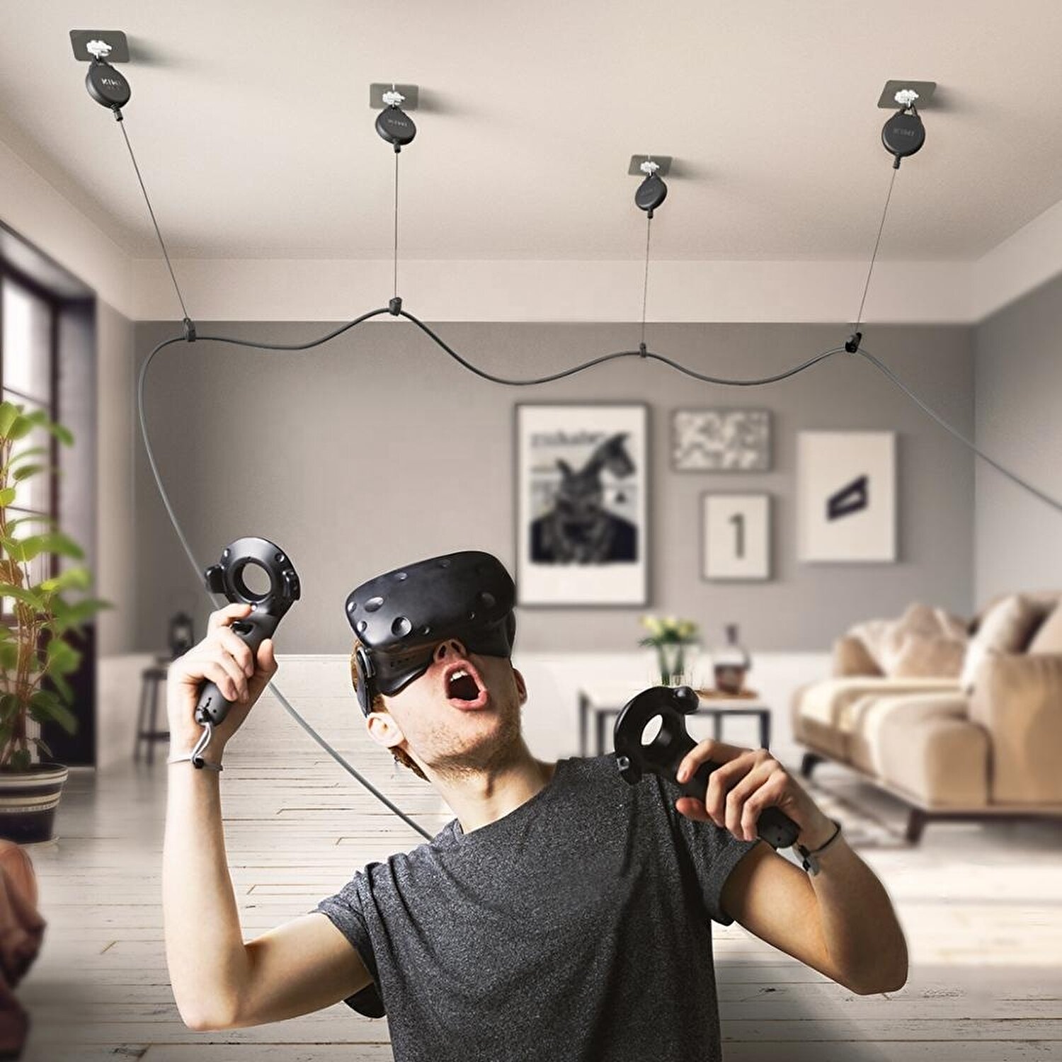 Blanca KIWI design Gestión de Cable VR 1 Pack Sistema de Suspensión VR para HTC Vive/Pro/Oculus Rift/Oculus Rift S/Sony Playstation VR/Microsoft MR/Samsung Odyssey Accessori VR 