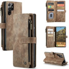 Eabhulie Samsung Galaxy S22 Ultra 5g Için Vintage Pu Deri Çok Fonksiyonlu Flip Cüzdan Fermuar Kılıf Kart Yuvaları Standı Kapağı Kahverengi (Yurt Dışından)