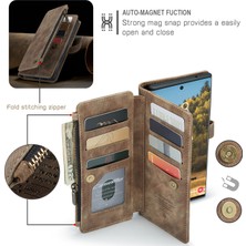 Eabhulie Samsung Galaxy S22 Ultra 5g Için Vintage Pu Deri Çok Fonksiyonlu Flip Cüzdan Fermuar Kılıf Kart Yuvaları Standı Kapağı Kahverengi (Yurt Dışından)