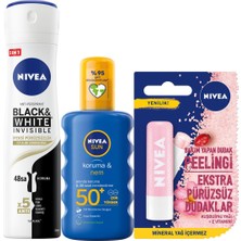Nivea Sun Koruma&nem Güneş Spreyi Spf 50+Kuşburnu Lip Peeling+B&w Ipeksi Pürüzsüzlük Deodorant 150 ml