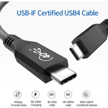 Paugge USB4PD100W08 Usb-If Sertifikalı 40GBPS, PD100W, 8k 30Hz, 4K 120Hz, 4K 60Hz, HDr - 0.8 mt USB 4 Kablo