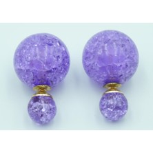 Profisher Opal Boncuk Renkli Kristal Küre Saplama Küpe 11 Renk Mor