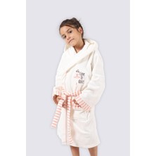 Ecocotton Balerin Kız Çocuk Bornoz %100 Organik Pamuk Nakışlı Krem