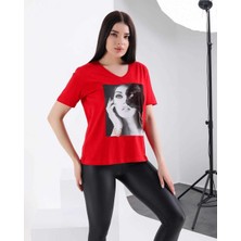 Kedi Taşlı T-Shirt M-L - Beyaz