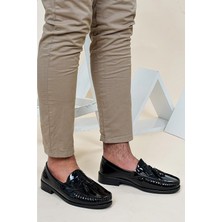 The Hope Shoes Corcik Siyah Rugan Püsküllü Klasik Erkek Kundura Ayakkabı