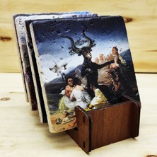 Harikapoli Francisco Goya - Traverten Bardak Altlığı 4'lü Set Standlı