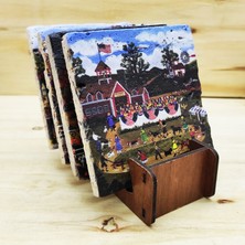 Harikapoli Jane Wooster Scott- Traverten Bardak Altlığı 4'lü Set Standlı