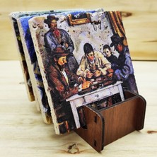 Harikapoli Paul Cezanne - Traverten Bardak Altlığı 4'lü Set Standlı