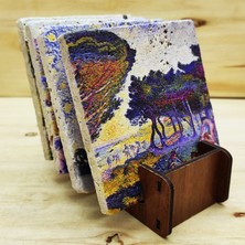 Harikapoli Henri-Edmond Cross - Traverten Bardak Altlığı 4'lü Set Standlı