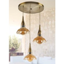 Mylights   Retro  Rustik Bal Camlı Üçlü Avize