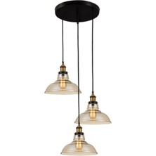 Mylights  Retro  Rusik Vintage Üçlü Bal Camlı Sarkıt Avize