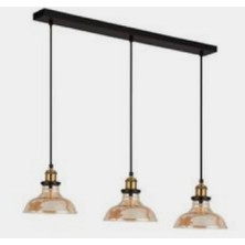 Mylights  Retro  Üçlü Masa Üstü Vintage Rustik Camlı Avize 100 cm Kasa