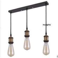 Mylights  Retro  Vintage Rustik Masa Üsütü Sıralı  60 cm Üçlü Sarkıt Avize