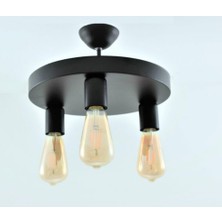 Mylights   Retro Rustik Siyah  Üçlü Plofonyer Tavan Avize E27  30CM