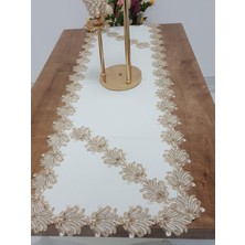 Finezza Jadelin Gold Güpürlü Keten Kumaş Runner Krem 48x145 Cm - 1141