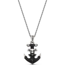 Takılingo 925 Ayar Gümüş Mikro Taşlı Kuru Kafa Motifli Çapa Kolye