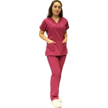 Deniz İş Doktor Hemşire Likralı Fuşya Yarasa Kol Cerrahi Takım