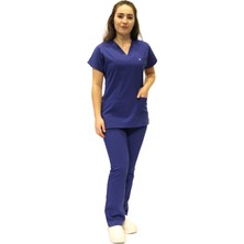 Deniz İş Doktor Hemşire Saks Mavi Likralı Yarasa Kol Cerrahi Takım