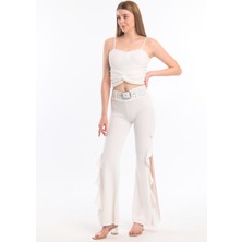 Sense Volanlı  Kemerli Scuba Krep Pantolon | PNT33394