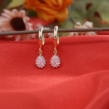 Beyaz Taşlı Minimal Anturaj Damla Gümüş Küpe