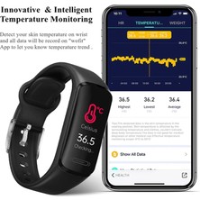 Chronus Vücut Sıcaklığı Nabız Monitörlü Fitness Tracker Hr, Erkekler Bayanlar Gençler İçin IP68 Suya Dayanıklı Adımsayar İzle (Siyah) (Yurt Dışından)