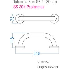 Paslanmaz Çelik Çap 32 -30 cm Düz  Mat Tutamak SS304