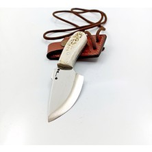 El Yapımı Kolye Bıçak Kamp Bıçağı Geyik Boynuzu Kabzeli Paslanmaz Av Bıçağı Deri Kılıflı Bıçak