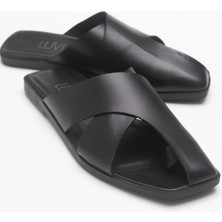 Luvi Land Siyah Cilt Hakiki Deri Kadın Terlik