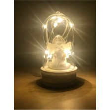 Arya Gift Peri LED Işıklı Fanus Içinde Işıklı Masum Beyaz Melek Biblo