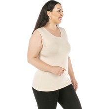 Disentis Modest Büyük Beden Yuvarlak Yaka Kalın Askılı Viskon Bej Body