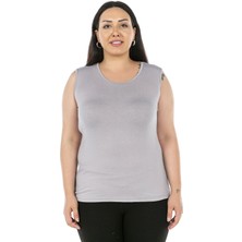 Disentis Modest Büyük Beden Yuvarlak Yaka Kalın Askılı Viskon Açık Gri Body