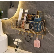Toprak E-Ticaret Banyo Rafı Metal Gold Renk Paslanmaz Dekoratif Çok Amaçlı Raf