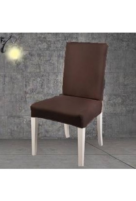 Sandalye Kılıfı Likralı Kahverengi 6 Adet Takım Set