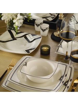 Kütahya Porselen 53 Parça Inci Bone Mare Altın Fileli Yemek Takımı 12045