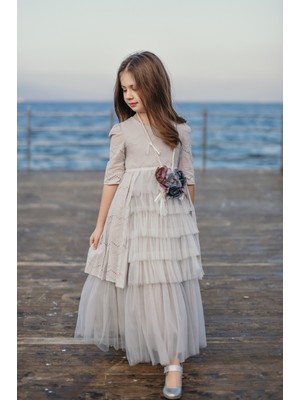 Mialora Couture Kolyeli ve Duvaklı, Pamuklu Vintage Elbise