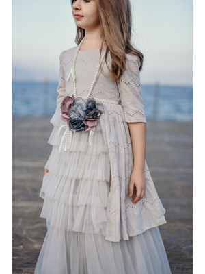 Mialora Couture Kolyeli ve Duvaklı, Pamuklu Vintage Elbise