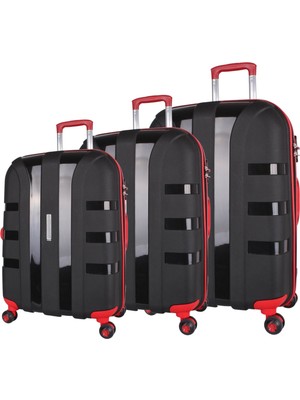 Bagacar Iv Sert Silikon Kırılmaz 3lü Valiz Seti Siyah - Kırmızı