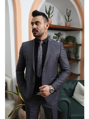 El Suit Koyu Gri Tasarım Takım Elbise