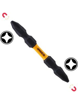 Badem10 Ingco Çift Taraflı Bits Uç Ph2 65 mm Yıldız Vidalama Ucu S2 Çeliği Mıknatıslı