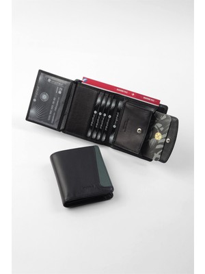 Cengiz Pakel  Deri Erkek Cüzdan SIYAH/YEŞIL-13681T