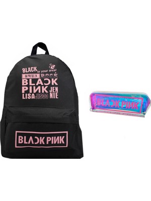 Alp Collection Siyah Blackpink Sırt Okul Çantası ve Hologram Kalemlik Ikili Set