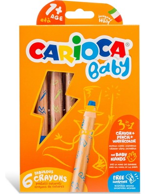 Carioca "3 in 1" Jumbo Bebek Ahşap Gövdeli Kuru Boya Kalemi 6'lı