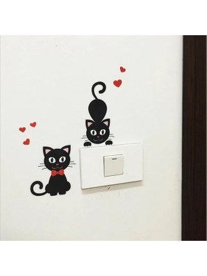 Ye Duo 001 Dıy Yaratıcı Siyah Kedi Aşk Karikatür Çıkarılabilir Anahtarı Çıkartmalar Pvc Duvar Sticker Vinil Çıkartması Ev Dekorasyonu Çıkartması Soket Yapıştırın (Yurt Dışından)