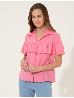 Pierre Cardin Fuşya Crop Top Dokuma Gömlek 50247273-VR023