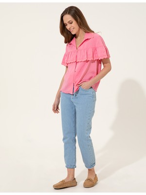 Pierre Cardin Fuşya Crop Top Dokuma Gömlek 50247273-VR023