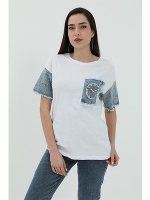 Vapur Kot Cepli T-Shirt - Beyaz