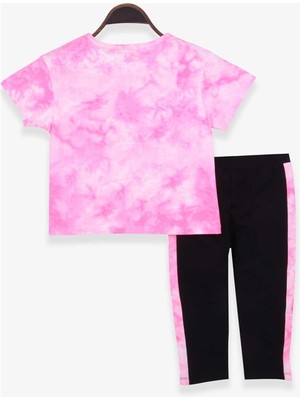 Breeze Kız Çocuk Taytlı Takım Batik Yazı Desenli Neon Pembe Soft (8-14 Yaş)