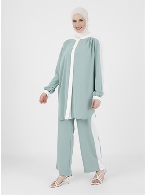 Refka Renk Bloklu Tunik&pantolon Aerobin Takım - Mint Off White - Refka Casual